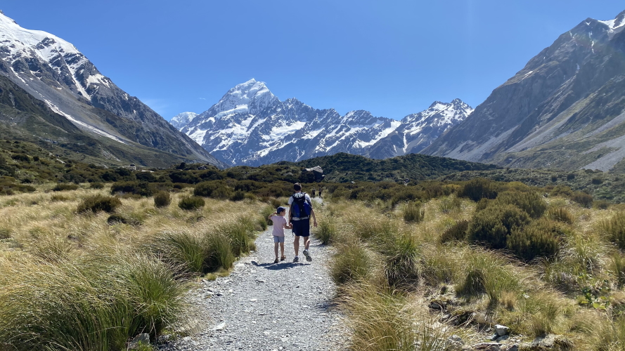 Family walking in the mountains